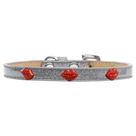 MIRAGE PET PRODUCTS Red Glitter Lips Widget Dog CollarSilver Ice Cream Size 12 633-8 SV12